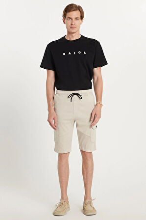 Erkek Relax Fit Rahat Kesim %100 Pamuk Kargo Cep Taş Renk Kapri Şort