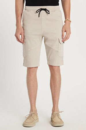 Erkek Relax Fit Rahat Kesim %100 Pamuk Kargo Cep Taş Renk Kapri Şort