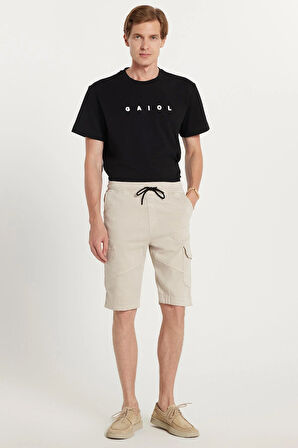 Erkek Relax Fit Rahat Kesim %100 Pamuk Kargo Cep Taş Renk Kapri Şort