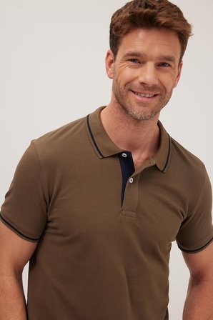 Erkek Slim Fit Dar Kesim Pamuklu Yumuşak Dokulu Serin Tutan Kumaş Pike Kahverengi Polo Yaka Tişört