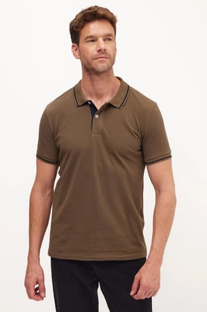 Erkek Slim Fit Dar Kesim Pamuklu Yumuşak Dokulu Serin Tutan Kumaş Pike Kahverengi Polo Yaka Tişört