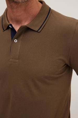 Erkek Slim Fit Dar Kesim Pamuklu Yumuşak Dokulu Serin Tutan Kumaş Pike Kahverengi Polo Yaka Tişört