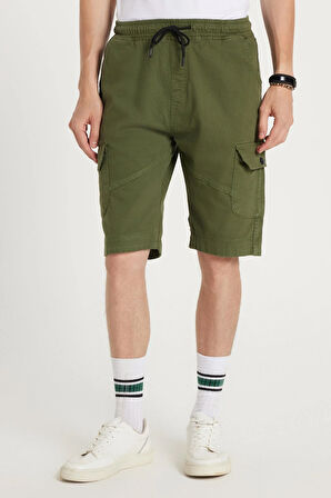 Erkek Relax Fit Rahat Kesim %100 Pamuk Kargo Cep Haki Kapri Şort