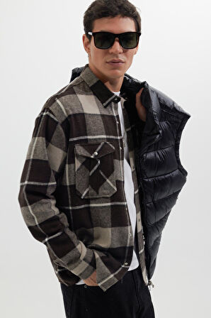 Erkek Relax Fit Rahat Kesim Oduncu Çift Cep Düğmeli Kareli Kışlık Gömlek