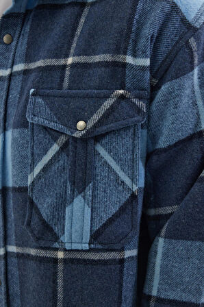 Erkek Relax Fit Rahat Kesim Oduncu Çift Cep Düğmeli Kareli Kışlık Gömlek