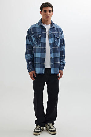 Erkek Relax Fit Rahat Kesim Oduncu Çift Cep Düğmeli Kareli Kışlık Gömlek