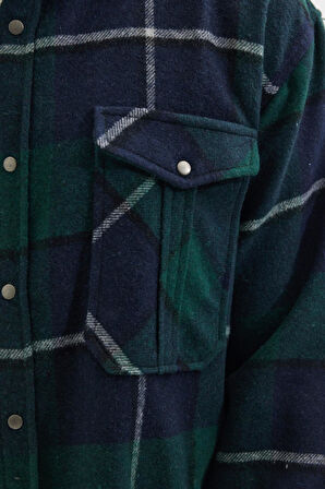 Erkek Relax Fit Rahat Kesim Oduncu Çift Cep Düğmeli Kareli Kışlık Gömlek