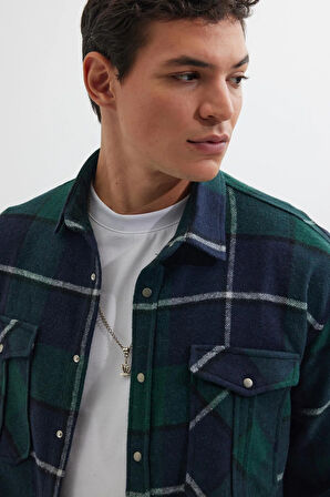 Erkek Relax Fit Rahat Kesim Oduncu Çift Cep Düğmeli Kareli Kışlık Gömlek