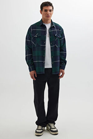 Erkek Relax Fit Rahat Kesim Oduncu Çift Cep Düğmeli Kareli Kışlık Gömlek