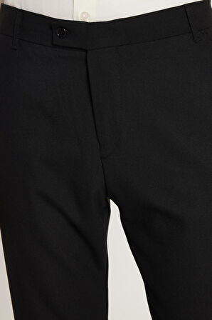 Erkek Slim Fit Dar Kesim Chino Yandan Cepli Pamuklu Siyah Pantolon