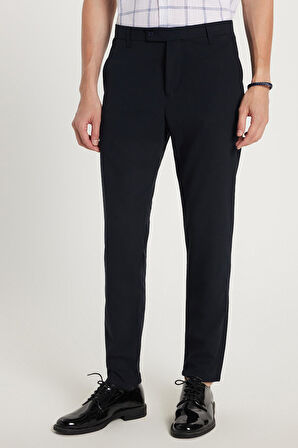 Erkek Slim Fit Dar Kesim Chino Yandan Cepli Pamuklu Lacivert Pantolon