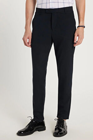 Erkek Slim Fit Dar Kesim Chino Yandan Cepli Pamuklu Lacivert Pantolon