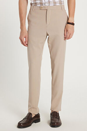 Erkek Slim Fit Dar Kesim Chino Yandan Cepli Pamuklu Taş Pantolon