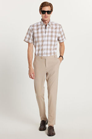 Erkek Slim Fit Dar Kesim Chino Yandan Cepli Pamuklu Taş Pantolon