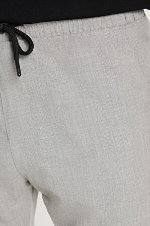 Erkek Slim Fit Dar Kesim Pamuklu Lastikli Beli Bağcıklı Gri Pantolon