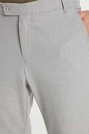 Erkek Slim Fit Dar Kesim Chino Yandan Cepli Pamuklu Gri Pantolon