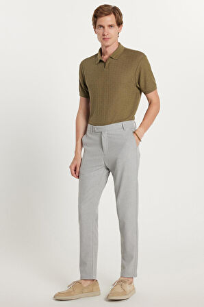 Erkek Slim Fit Dar Kesim Chino Yandan Cepli Pamuklu Gri Pantolon