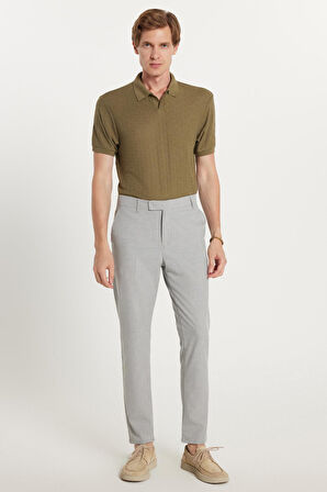 Erkek Slim Fit Dar Kesim Chino Yandan Cepli Pamuklu Gri Pantolon