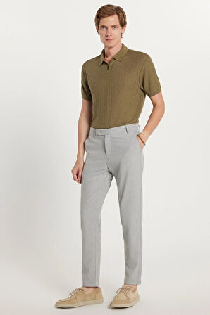 Erkek Slim Fit Dar Kesim Chino Yandan Cepli Pamuklu Gri Pantolon