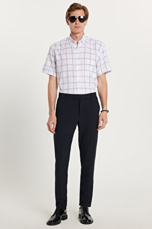 Erkek Slim Fit Dar Kesim Chino Yandan Cepli Pamuklu Lacivert Pantolon
