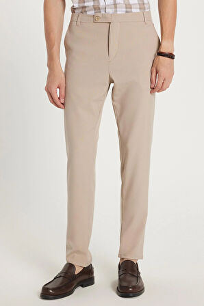 Erkek Slim Fit Dar Kesim Chino Yandan Cepli Pamuklu Taş Pantolon