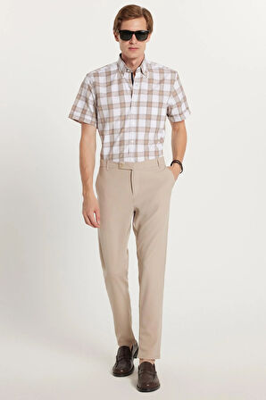 Erkek Slim Fit Dar Kesim Chino Yandan Cepli Pamuklu Taş Pantolon