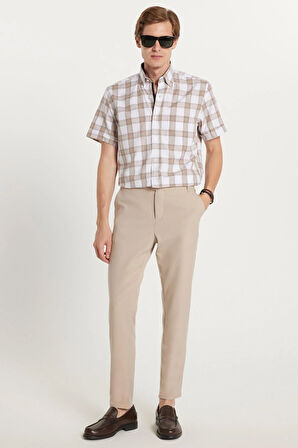 Erkek Slim Fit Dar Kesim Chino Yandan Cepli Pamuklu Taş Pantolon