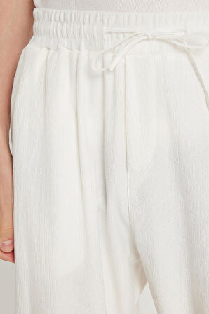 Erkek Oversize Geniş Kesim Beli Lastikli Bağcıklı Bisiklet Yaka Ekru Eşofman Takımı