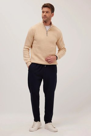 Erkek Regular Fit Beli Lastikli Bağcıklı Jogger Lacivert Pantolon Rahat Kesim Yan Cepli