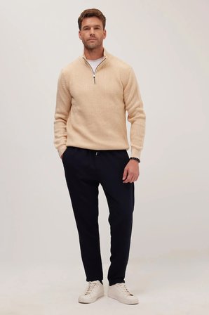 Erkek Regular Fit Beli Lastikli Bağcıklı Jogger Lacivert Pantolon Rahat Kesim Yan Cepli