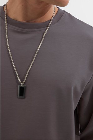 Erkek Relax Fit Rahat Kesim %100 Pamuk 2 İplik Bisiklet Yaka Koyu Gri Sweatshirt