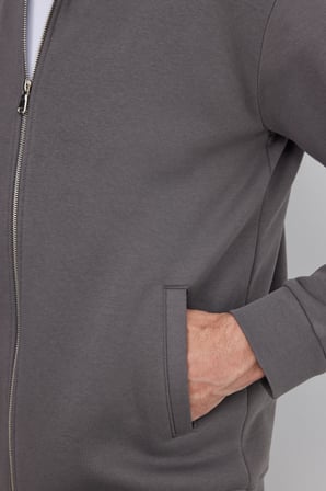 Unisex Relax Fit Rahat Kesim Pamuklu 3 İplik İçi Polarlı Fermuarlı Cepli Gri Sweatshirt Hırka