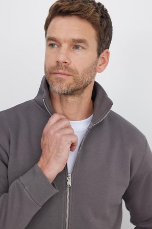 Unisex Relax Fit Rahat Kesim Pamuklu 3 İplik İçi Polarlı Fermuarlı Cepli Gri Sweatshirt Hırka