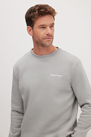 Erkek Relax Fit Pamuklu 3 İplik Yumuşak Dokulu İçi Polarlı Bisiklet Yaka Gri Eşofman Takımı