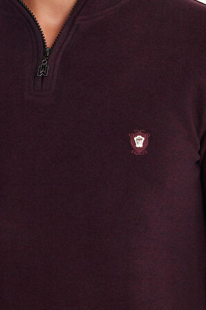 Erkek Slim Fit Dar Kesim Pamuklu Selanik Kumaş Yarım Fermuarlı Siyah Dik Yaka Sweatshirt