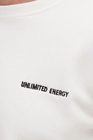 Erkek Relax Fit Pamuklu 3 İplik Yumuşak Dokulu İçi Polarlı Bisiklet Yaka Beyaz Eşofman Takımı