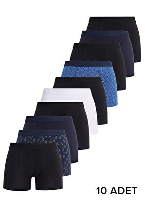 Erkek 10'lu Likralı Pamuklu Esnek Kumaş Premium Seri Boxer