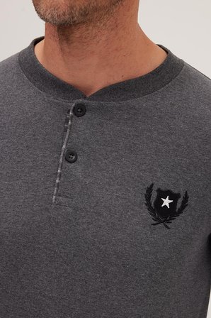 Erkek Regular Fit Pamuklu Düğmeli Yaka Beli Lastikli Desenli Gri Pijama Takımı