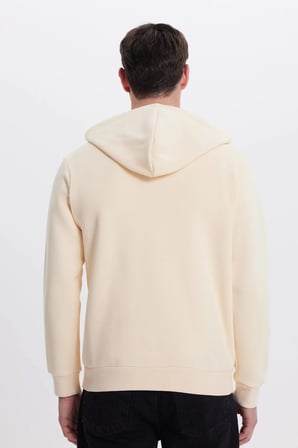 Unisex Relax Fit Rahat Kesim Pamuklu İçi Polarlı Yarım Fermuarlı Taş Kapüşonlu Sweatshirt
