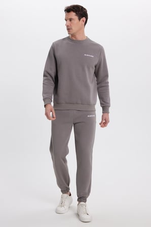 Erkek Relax Fit Pamuklu 3 İplik Yumuşak Dokulu İçi Polarlı Bisiklet Yaka Gri Eşofman Takımı