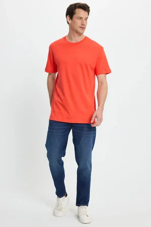 Unisex Relax Fit Rahat Kesim %100 Pamuk Yumuşak Dokulu Hafif Kalın Nar Bisiklet Yaka Tişört
