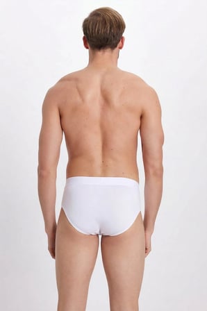 Erkek 6'lı Paket Pamuklu Likralı Slip Beyaz Penye Külot
