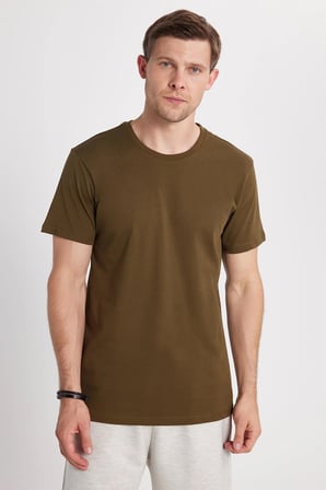 Unisex 5'li Paket Siyah-Beyaz-Taş-Lacivert-Haki Slim Fit Dar Kesim %100 Pamuk Bisiklet Yaka Tişört