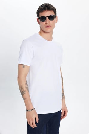 Unisex 5'li Paket Siyah-Beyaz-Bordo-Z.Yeşili-Gri Slim Fit Dar Kesim %100 Pamuk Bisiklet Yaka Tişört