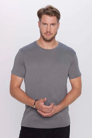Unisex 5'li Paket Siyah-Beyaz-Bordo-Z.Yeşili-Gri Slim Fit Dar Kesim %100 Pamuk Bisiklet Yaka Tişört