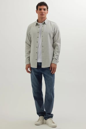Erkek Slim Fit Dar Kesim Uzun Kollu Düz Kışlık Oduncu Gri Gömlek