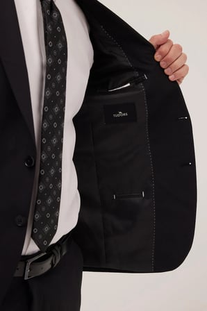 Erkek Slim Fit Mono Yaka Likralı Esnek Kumaş Siyah Takım Elbise