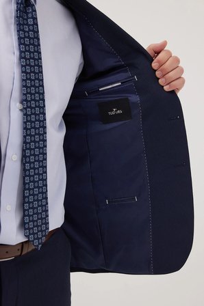 Erkek Slim Fit Mono Yaka Likralı Esnek Kumaş Lacivert Takım Elbise