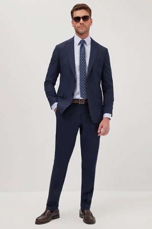 Erkek Slim Fit Mono Yaka Likralı Esnek Kumaş Lacivert Takım Elbise