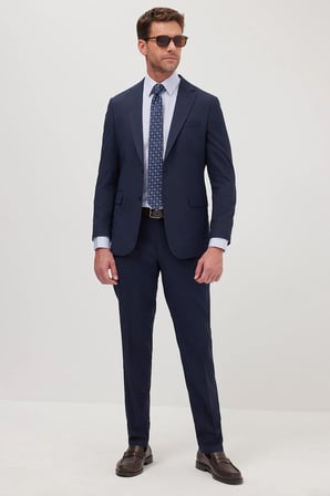 Erkek Slim Fit Mono Yaka Likralı Esnek Kumaş Lacivert Takım Elbise